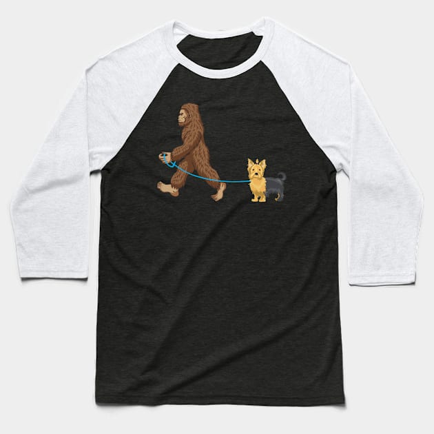 Bigfoot Dog Walk Yorkie - Sasquatch Dog Lovers Baseball T-Shirt by SkivingtonAllanss